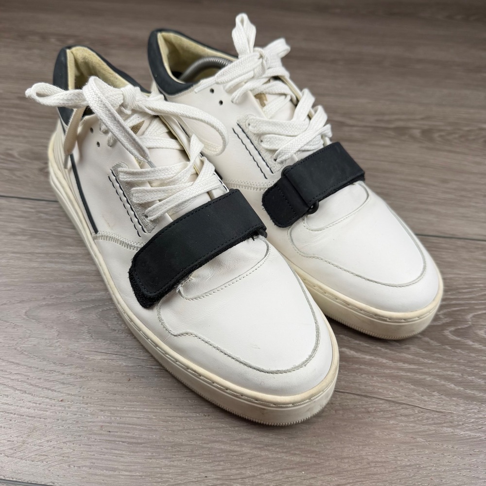 Alma Mater Mens Gamma Low Top Sneakers Leather Strap White Black 44